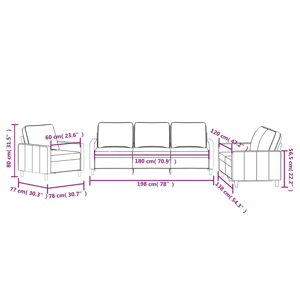 3 Piece Sofa Set Black Velvet Lounge Suite Furniture