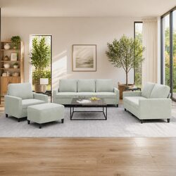 4 Piece Velvet Sofa Set with Footstool in Grey