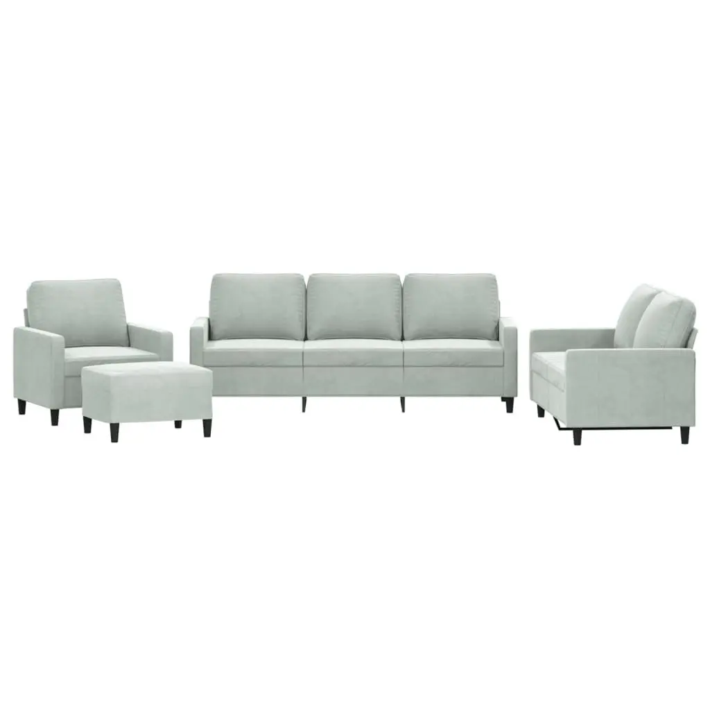4 Piece Sofa Set with Footstool Grey Velvet Lounge Suite Living Room Furniture