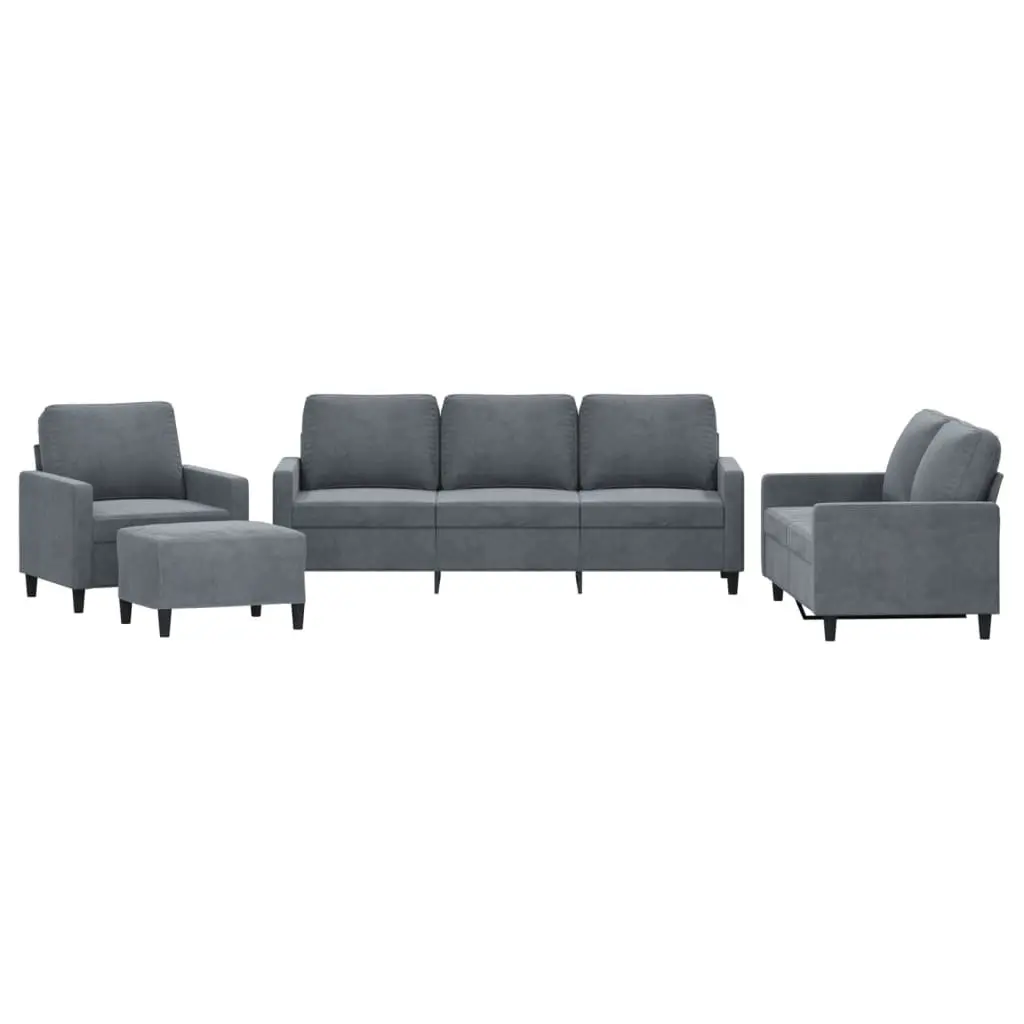 Sofa Set Grey Velvet 4 Piece Living Room Furniture