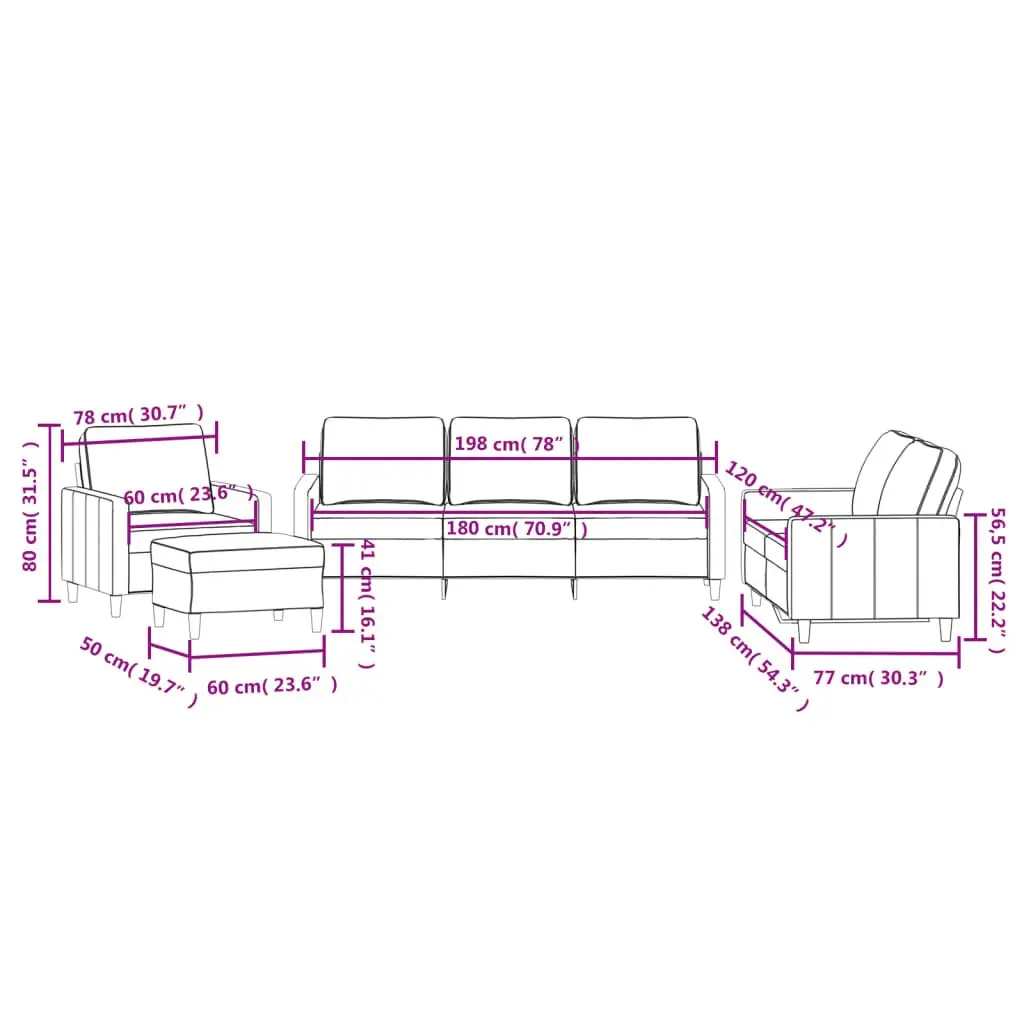 Sofa Set Grey Velvet 4 Piece Living Room Furniture
