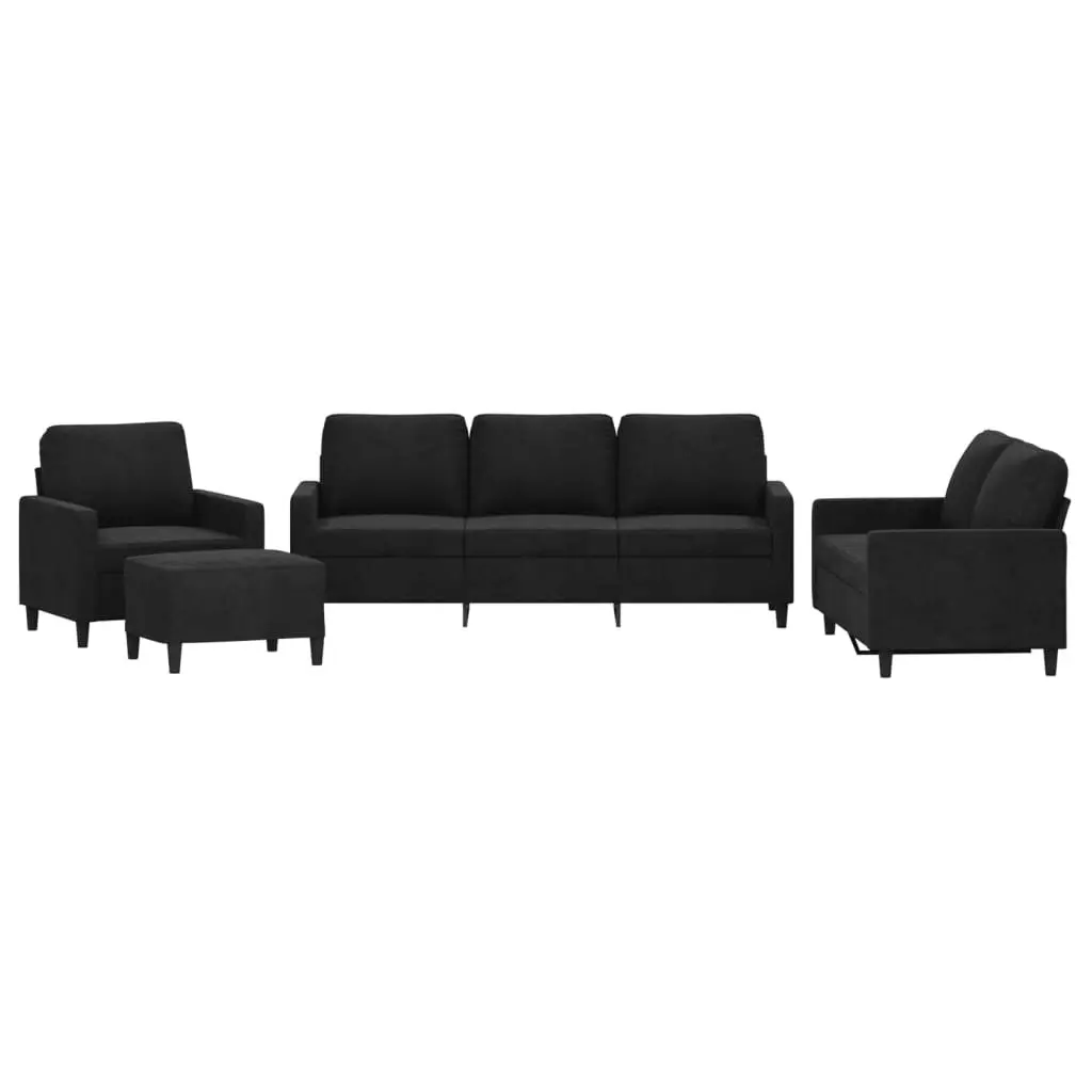 Sofa Set Black Velvet 4 Piece Living Room Furniture Plywood Metal