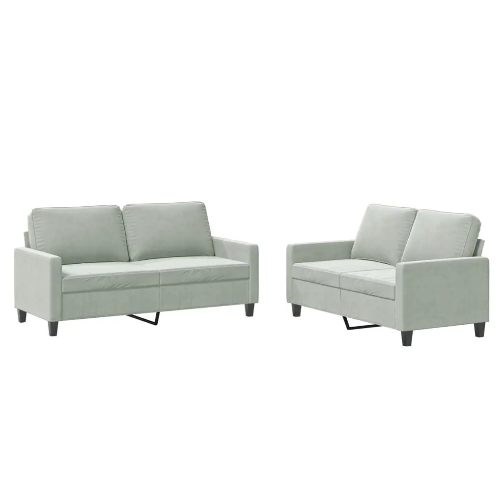 Grey Velvet Lounge Couch Set 2 Piece Cushioned Sofa for Living Room Relaxation