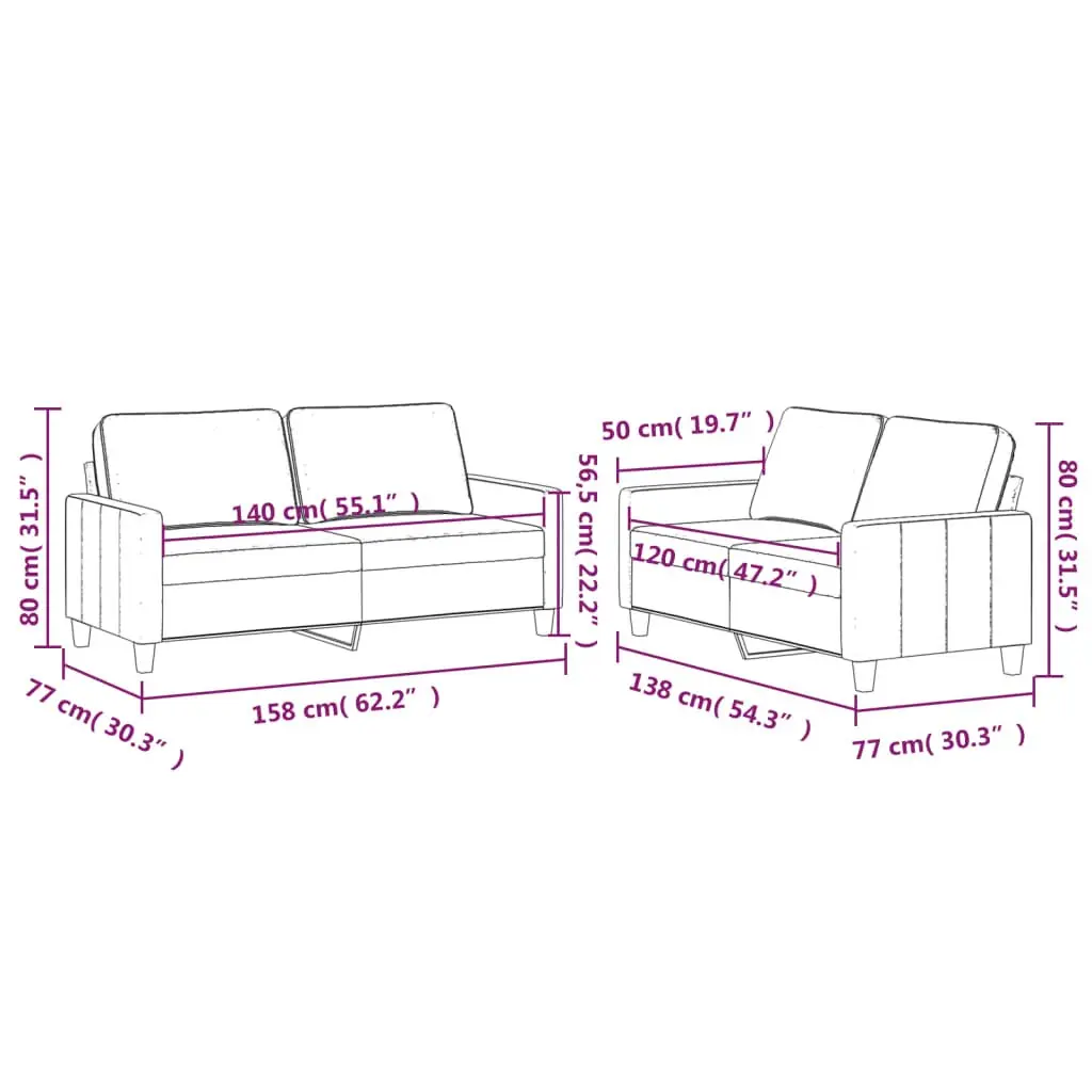 Grey Velvet Lounge Couch Set 2 Piece Cushioned Sofa for Living Room Relaxation
