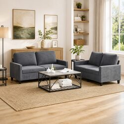 Elegant 2 Piece Grey Velvet Sofa Set for Living Rooms
