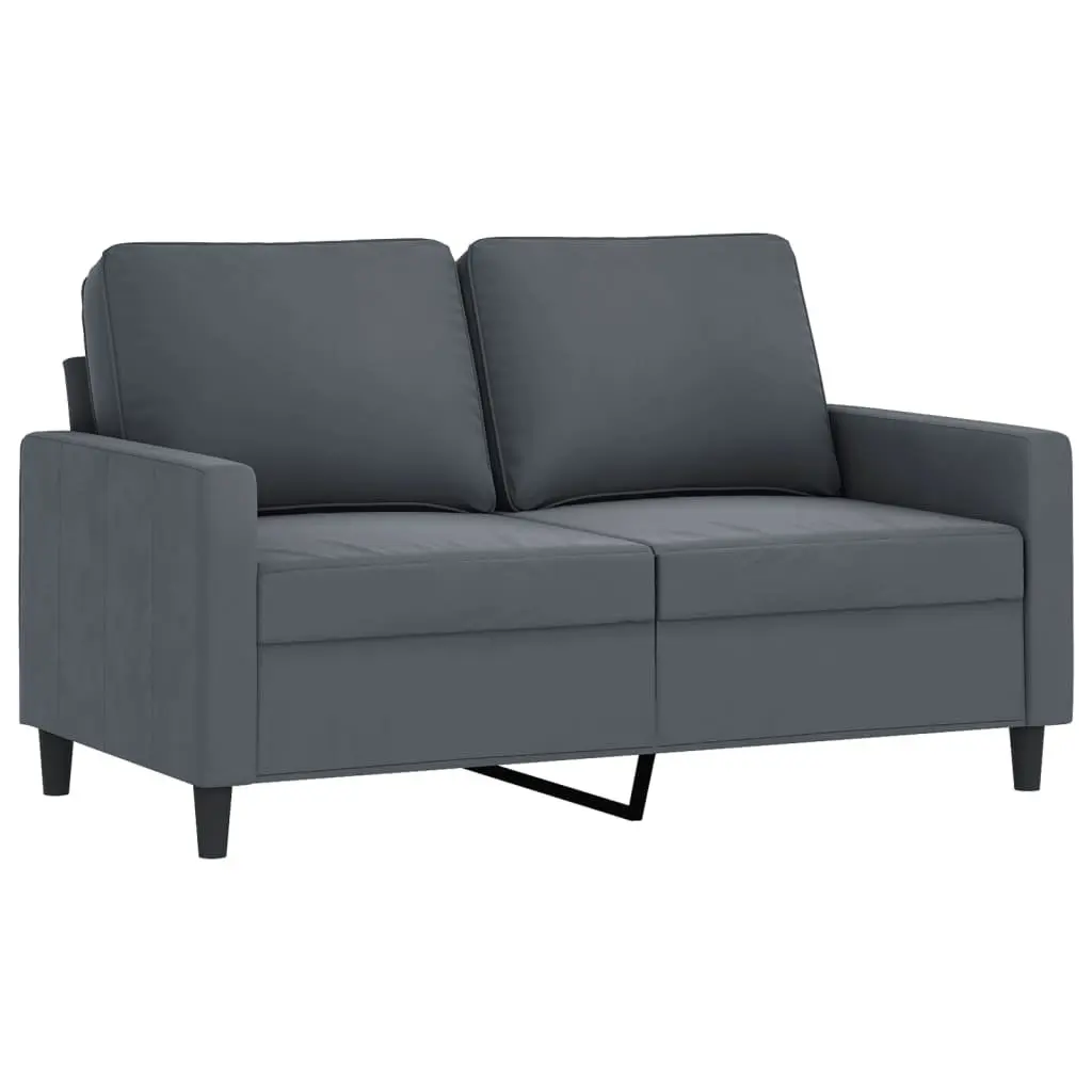 2 Piece Sofa Set Grey Velvet Padded Seat Armrests Living Room Furniture Lounge