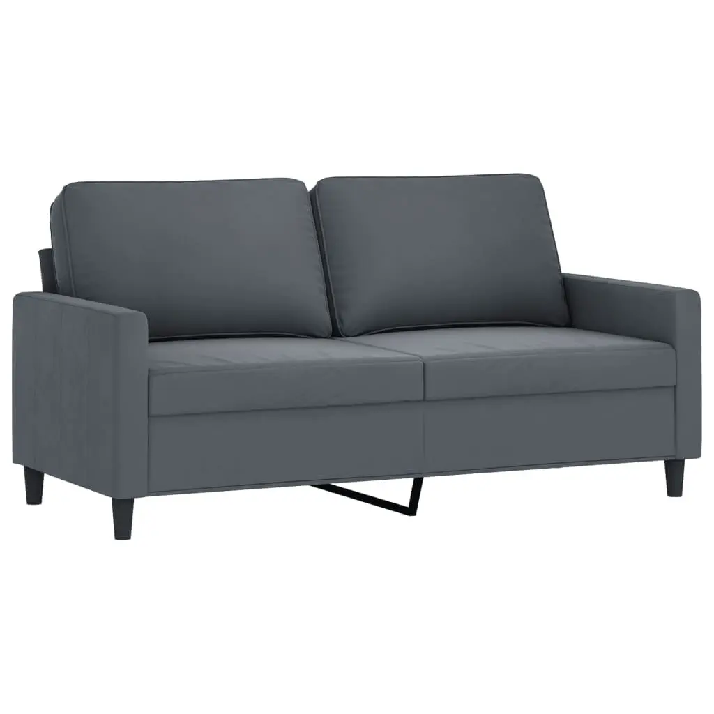 2 Piece Sofa Set Grey Velvet Padded Seat Armrests Living Room Furniture Lounge