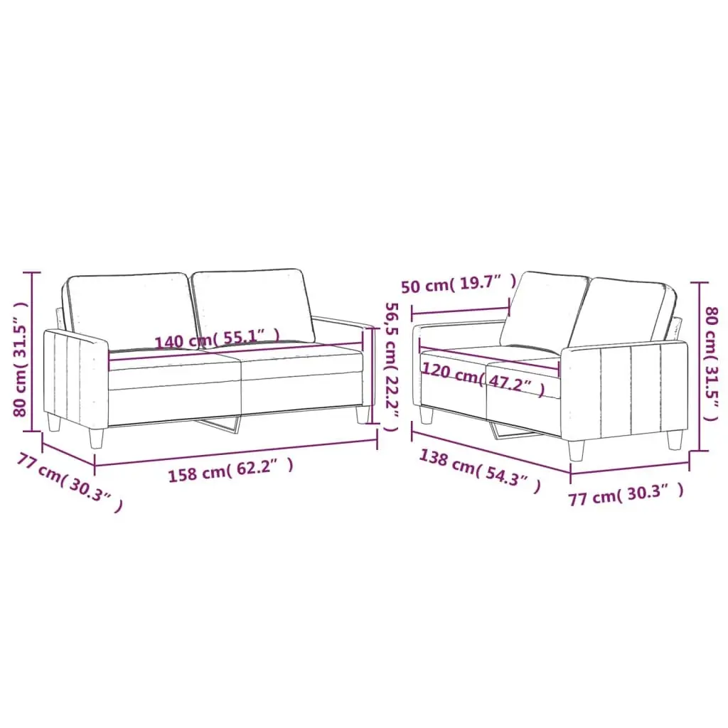 2 Piece Sofa Set Grey Velvet Padded Seat Armrests Living Room Furniture Lounge