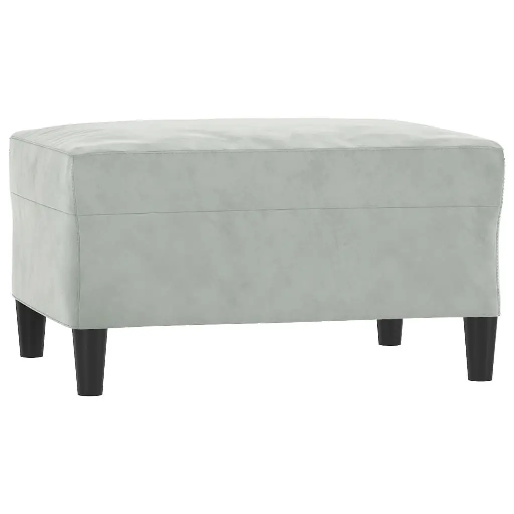 3 Piece Grey Velvet Sofa Set with Footstool Living Room Furniture