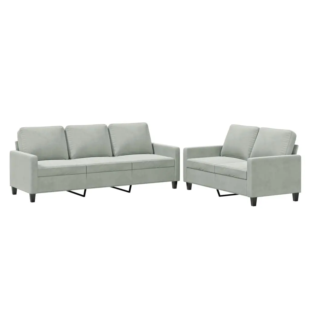 2 Piece Sofa Set Grey Velvet Soft Cushioned Lounge Seating