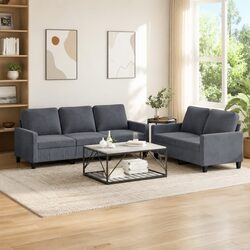 Grey Velvet 2 Piece Sofa Set for Living Rooms