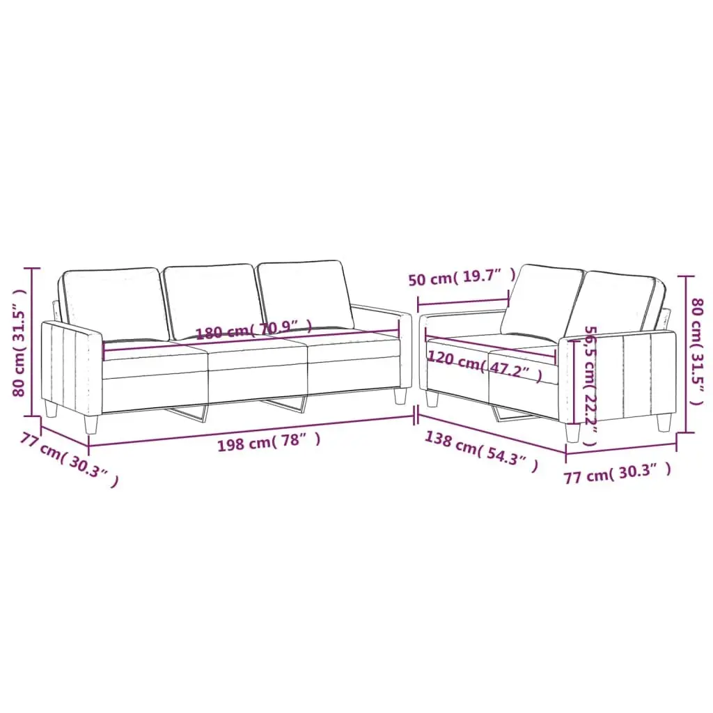 2 Piece Sofa Set Grey Velvet Living Room Furniture Comfortable Padded Seating