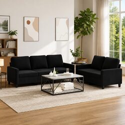 Cozy 2 Piece Black Velvet Sofa Set for Your Living Room