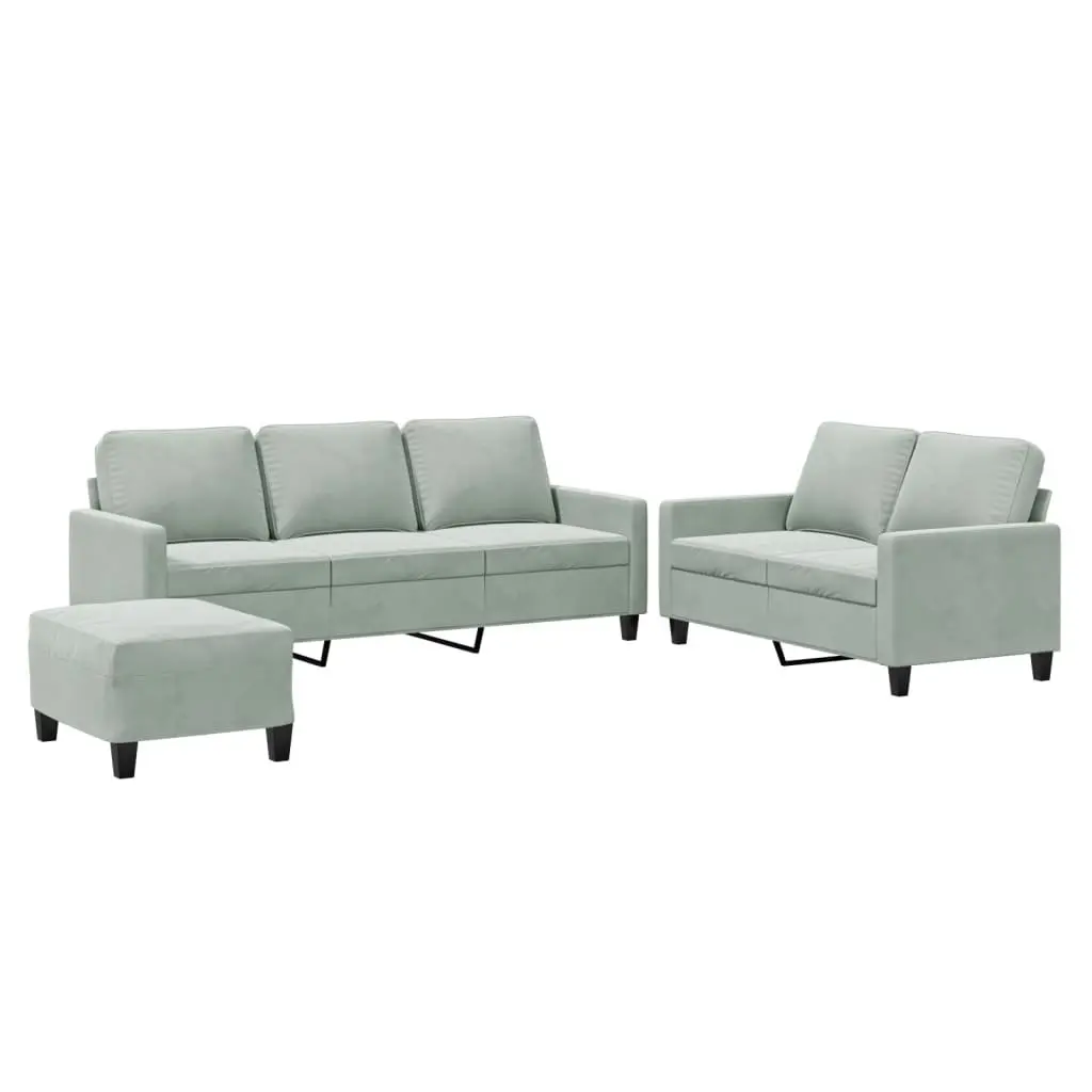 3 Piece Sofa Set Grey Velvet Lounge Plywood and Metal Frame