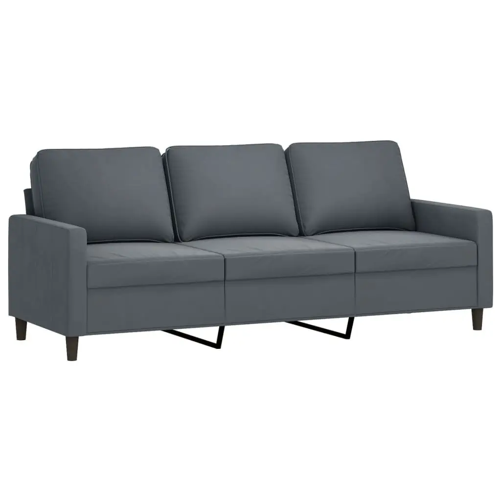 3 Piece Sofa Set Grey Velvet Living Room Furniture