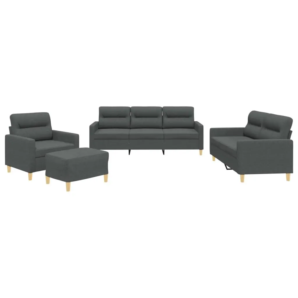 4 Piece Grey Fabric Sofa Set Contemporary Padded Seat Armrests Living Room