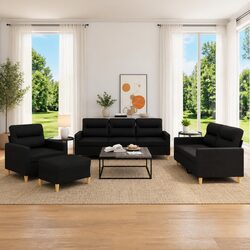 Inviting 4 Piece Black Fabric Sofa Set with Footstool