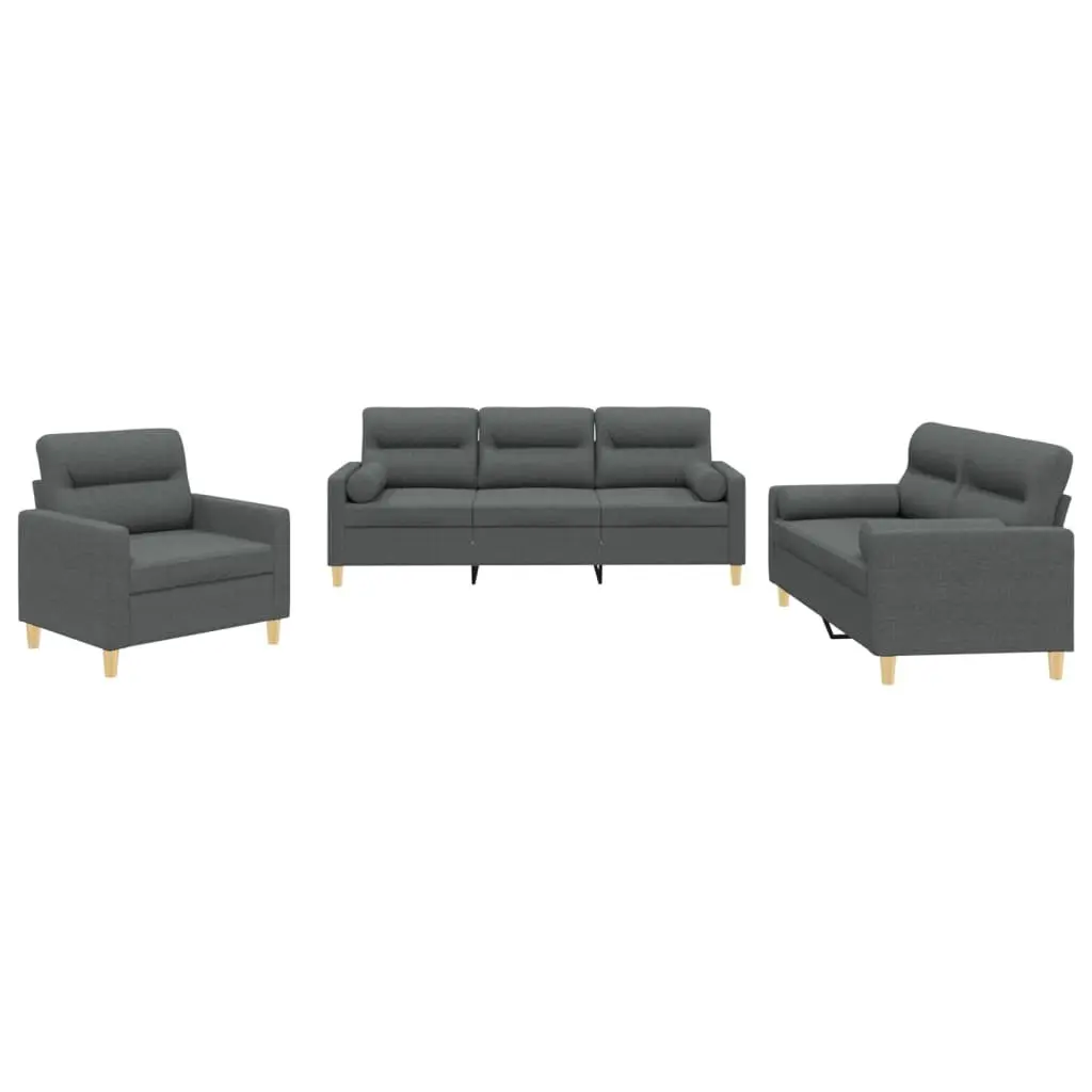 Grey Fabric Sofa Set 3 Piece Lounge Suite Padded Seat Sturdy Frame