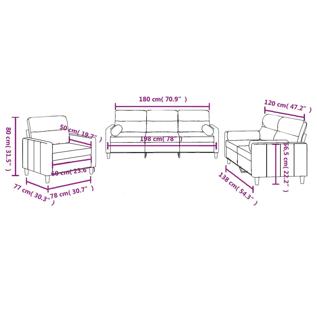 Grey Fabric Sofa Set 3 Piece Lounge Suite Padded Seat Sturdy Frame