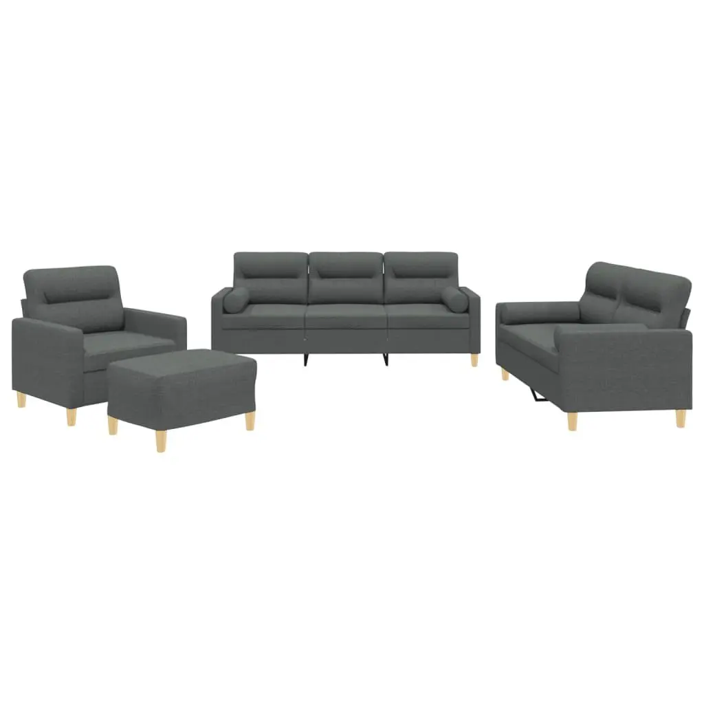 4 Piece Sofa Set Grey Fabric Plywood and Metal