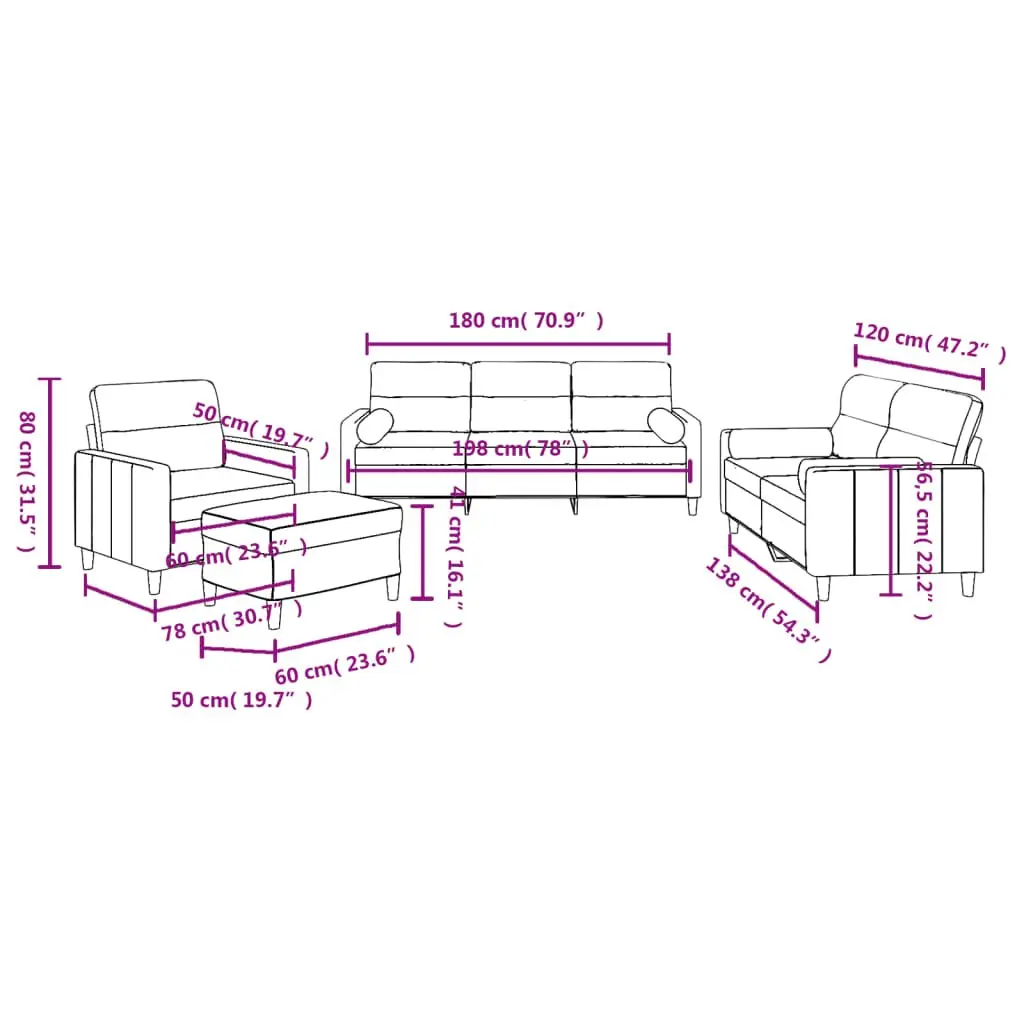 4 Piece Sofa Set Grey Fabric Plywood and Metal