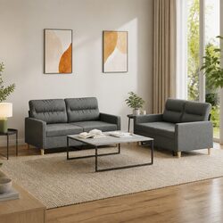 Grey Fabric 2 Piece Sofa Set with Cushions for Comfort
