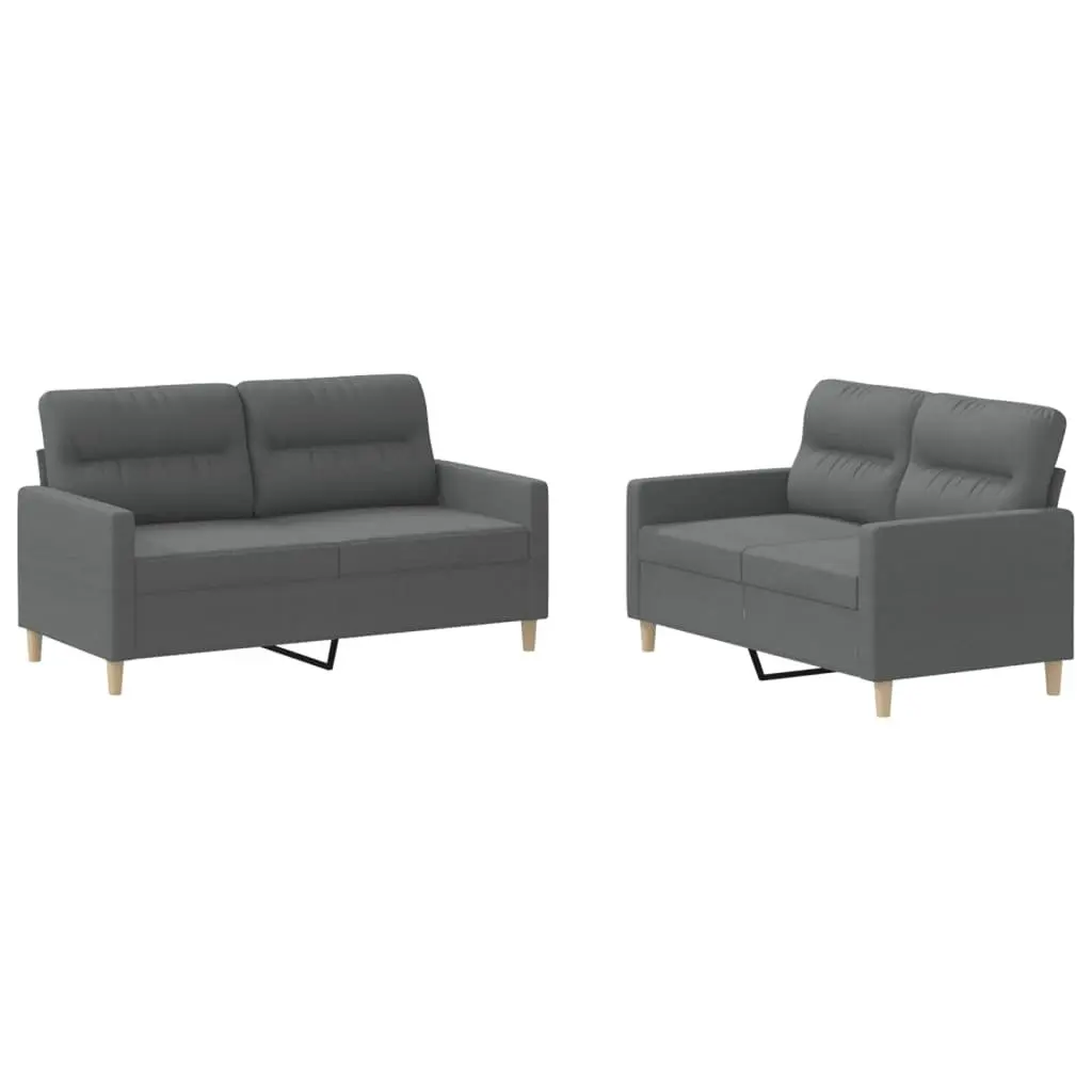 2 Piece Sofa Set Grey Fabric Lounge Suite Plywood and Metal Frame