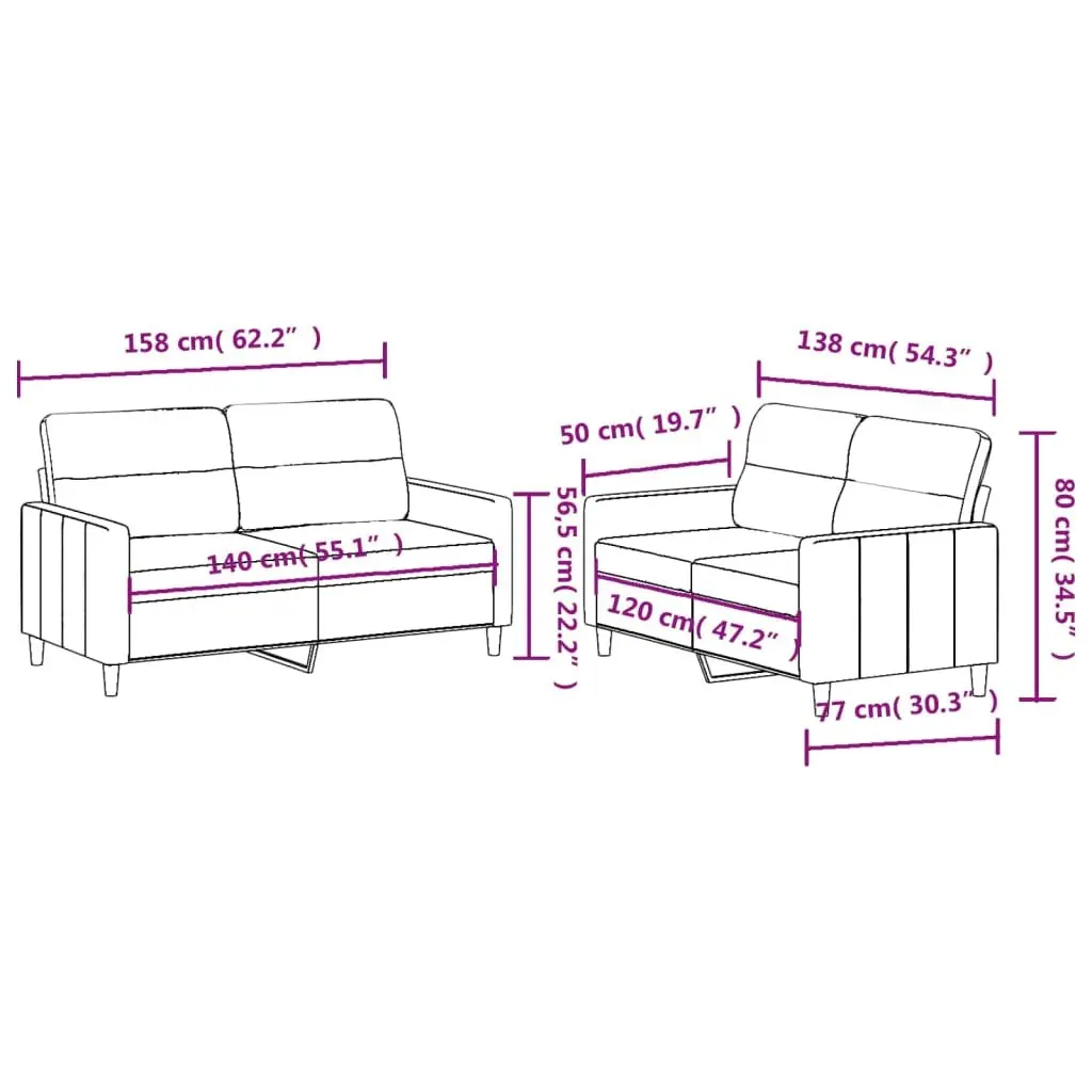 2 Piece Sofa Set Grey Fabric Lounge Suite Plywood and Metal Frame