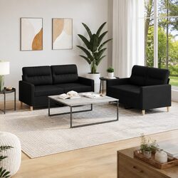 Cozy 2 Piece Black Fabric Sofa Set for Living Rooms