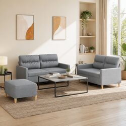 Grey Fabric 3 Piece Lounge Suite with Footstool