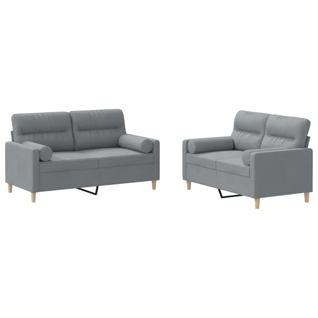 Sofa Set Grey Fabric 2 Piece Lounge Suite Plywood and Metal Frame
