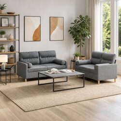 Cozy Two-Piece Grey Fabric Sofa Set with Pillows