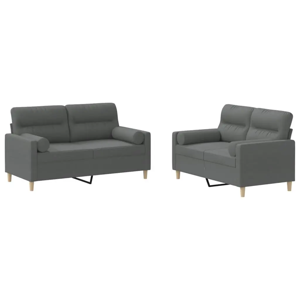 Sofa Set Grey Fabric 2 Piece Lounge Couch Plywood Metal Frame