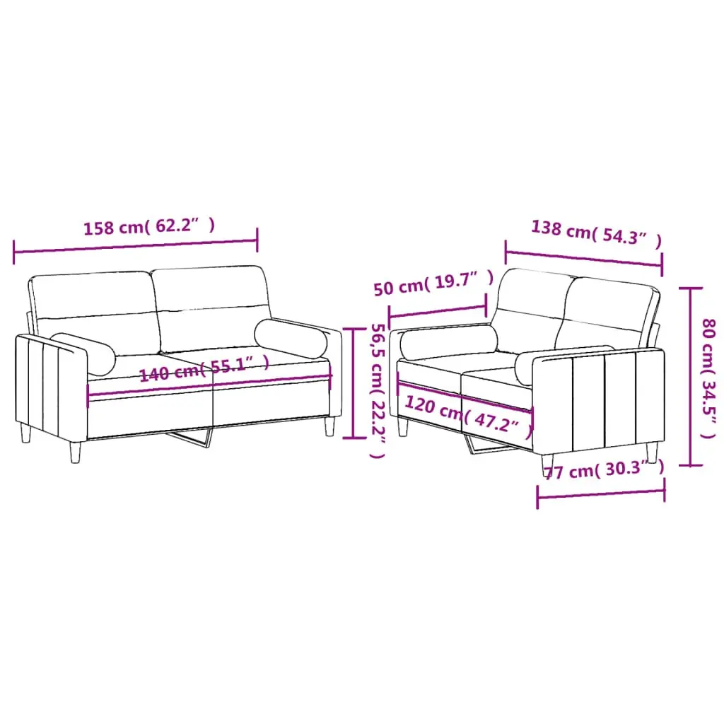 Sofa Set Grey Fabric 2 Piece Lounge Couch Plywood Metal Frame