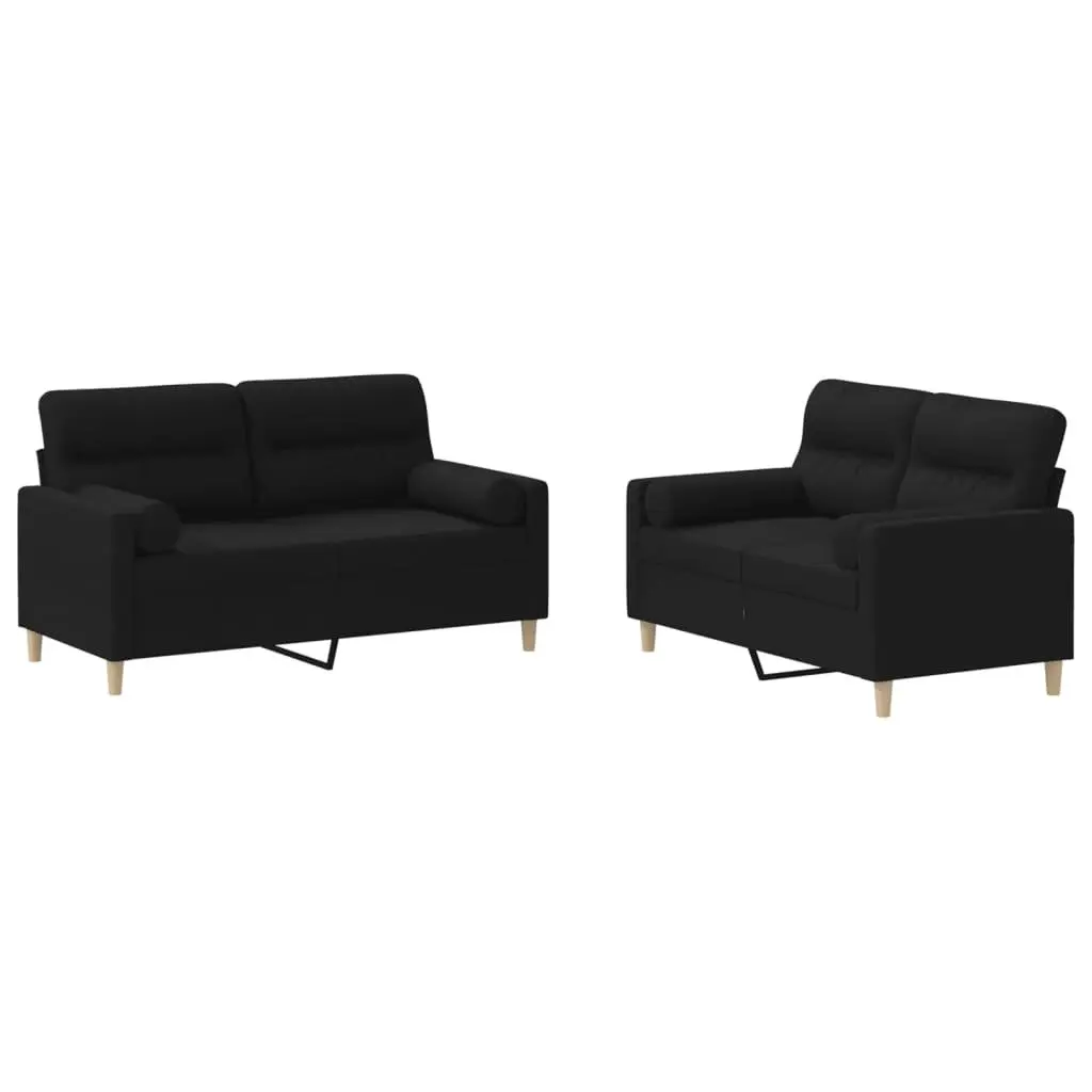 2 Piece Sofa Set Black Fabric Couch Plywood Metal