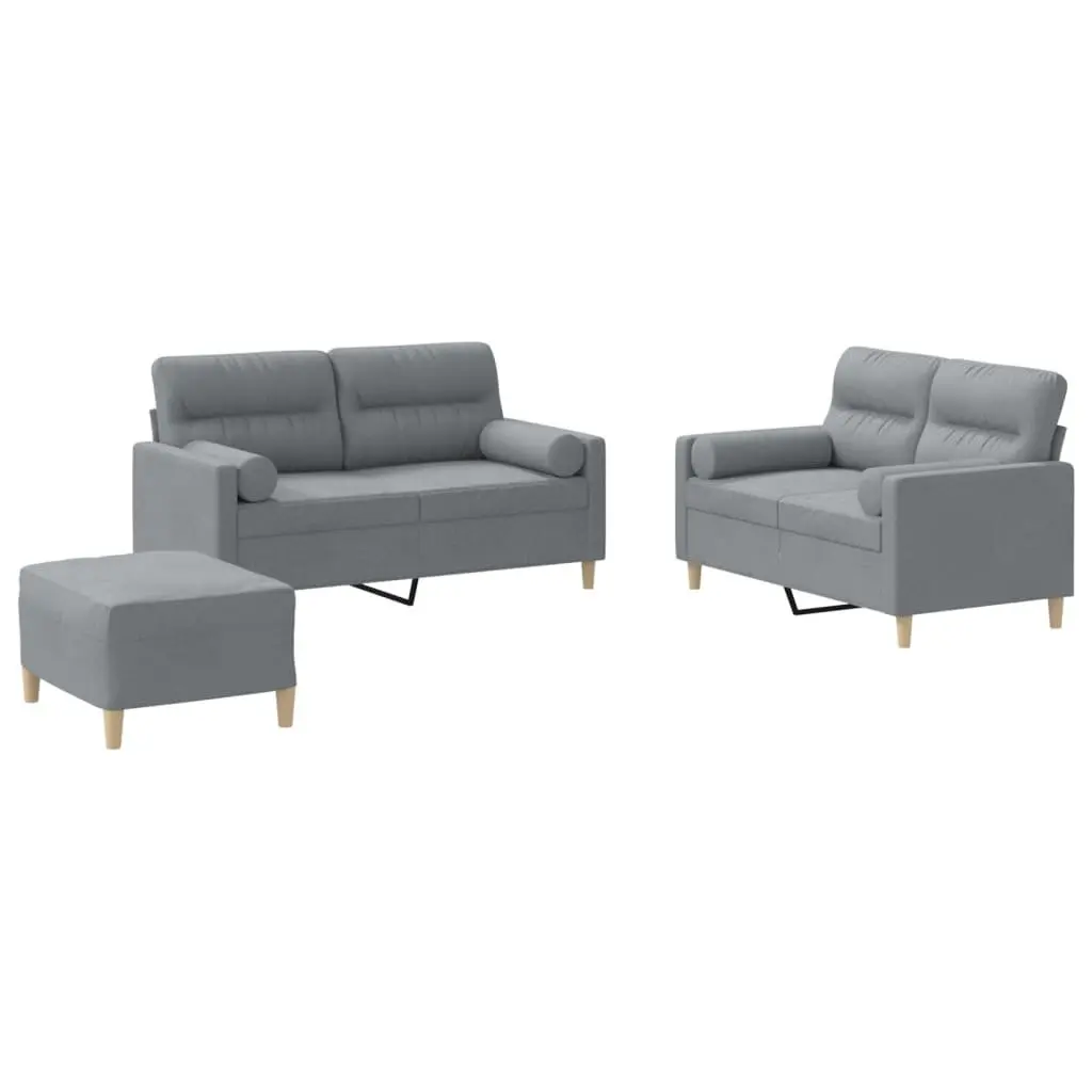 Sofa Set Grey Fabric 3 Piece Living Room Furniture