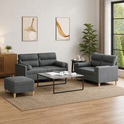 Elegant Grey Fabric 3 Piece Sofa Set with Pillows
