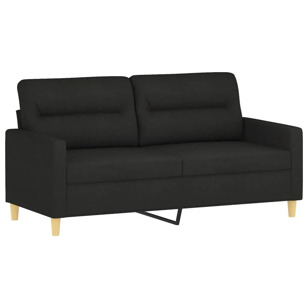 Black Fabric Sofa Set 3 Piece Lounge Suite with Footstool and Pillows for Living Room or Bedroom