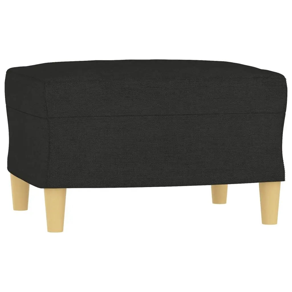 Black Fabric Sofa Set 3 Piece Lounge Suite with Footstool and Pillows for Living Room or Bedroom