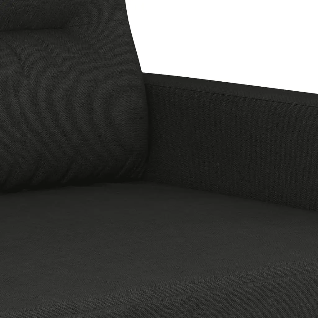 Black Fabric Sofa Set 3 Piece Lounge Suite with Footstool and Pillows for Living Room or Bedroom