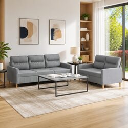 Cozy 2 Piece Sofa Set with Grey Fabric Cushions