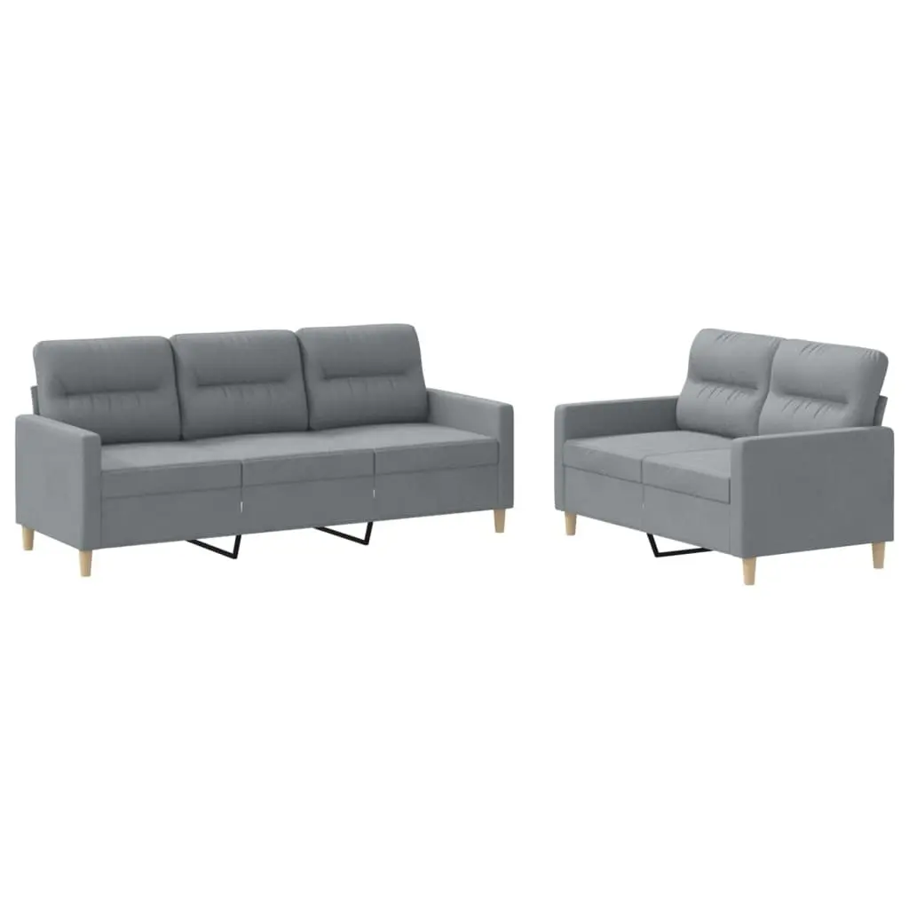 2 Piece Sofa Set Grey Fabric Upholstery Living Room Seating Couch