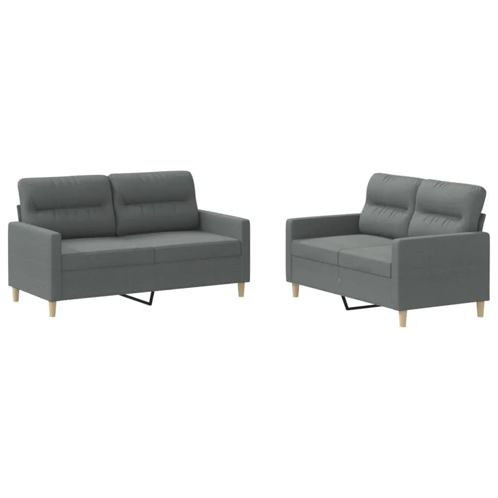 2 Piece Sofa Set Grey Fabric Lounge Suite with Cushions Comfortable Seating