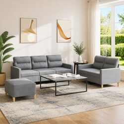 Grey Fabric 3 Piece Sofa Set with Footstool
