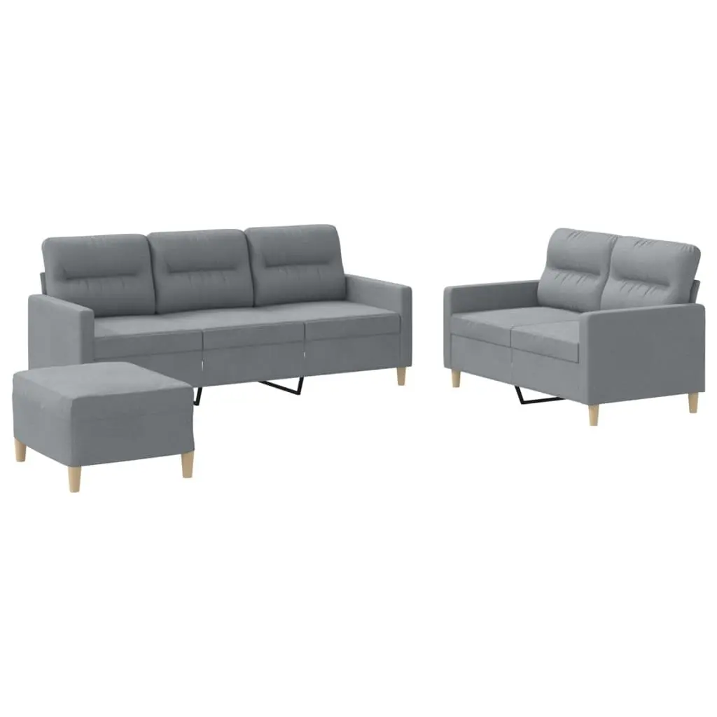 3 Piece Sofa Set Grey Fabric Living Room Furniture