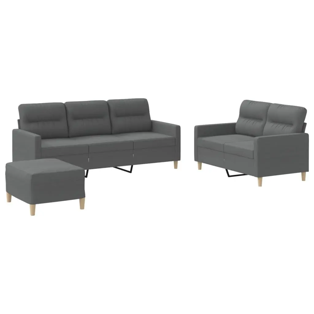 3 Piece Sofa Set Grey Fabric Lounge Suite Compact Size Plywood and Metal Frame