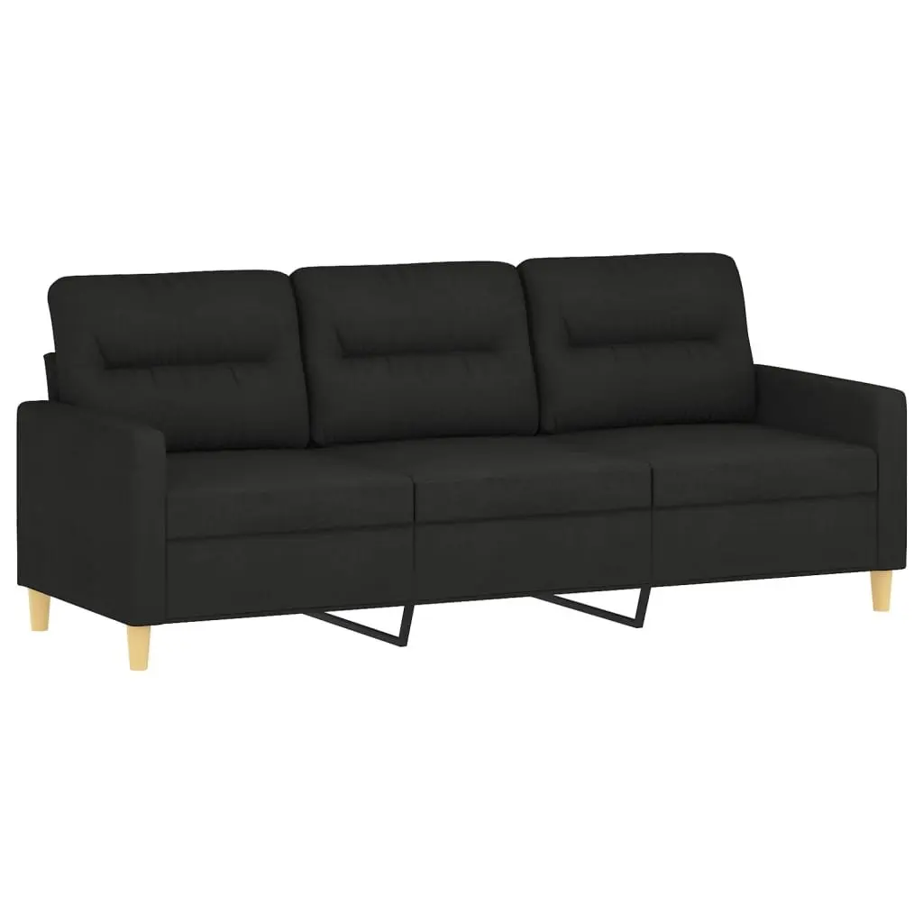 3 Piece Sofa Set with Cushions Black Fabric Lounge Suite Comfortable Seating
