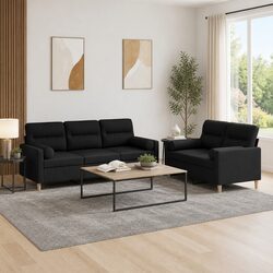 Black Fabric 2 Piece Sofa Set with Roll Pillows