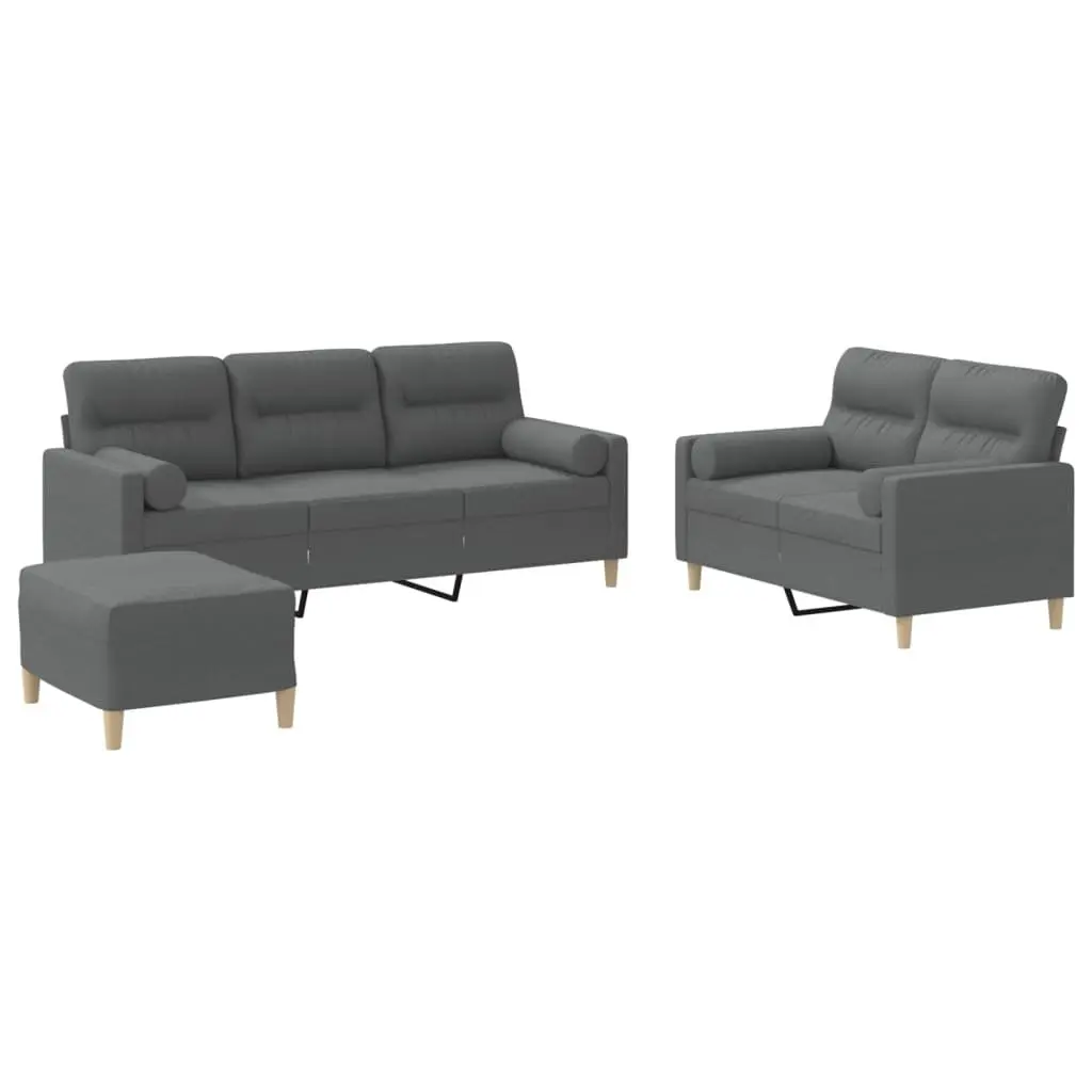3 Piece Sofa Set Grey Fabric Living Room Lounge Suite