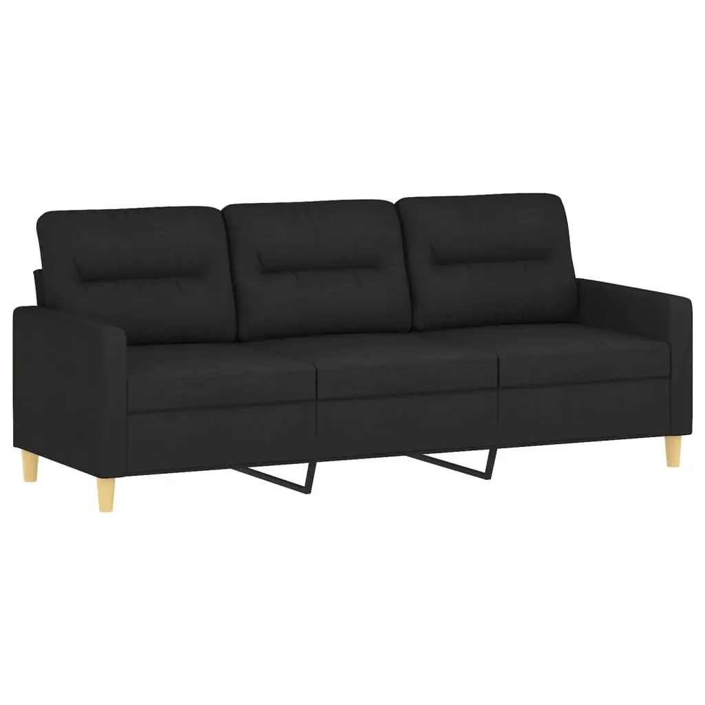 3 Piece Sofa Set Black Fabric Lounge Suite Plywood and Metal Frame Thickly Padded Seat and Armrests